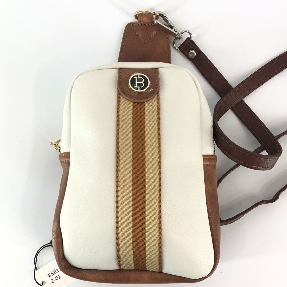 Bostante White And Brown Leather Crossbody Purse NWOT